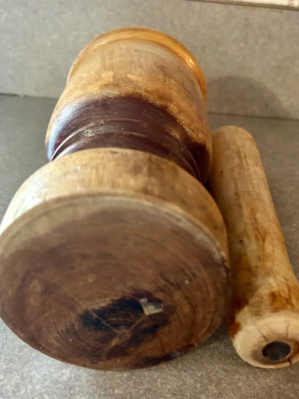 Hand-Finished Wooden Mortar and Pestle in Natural Brown